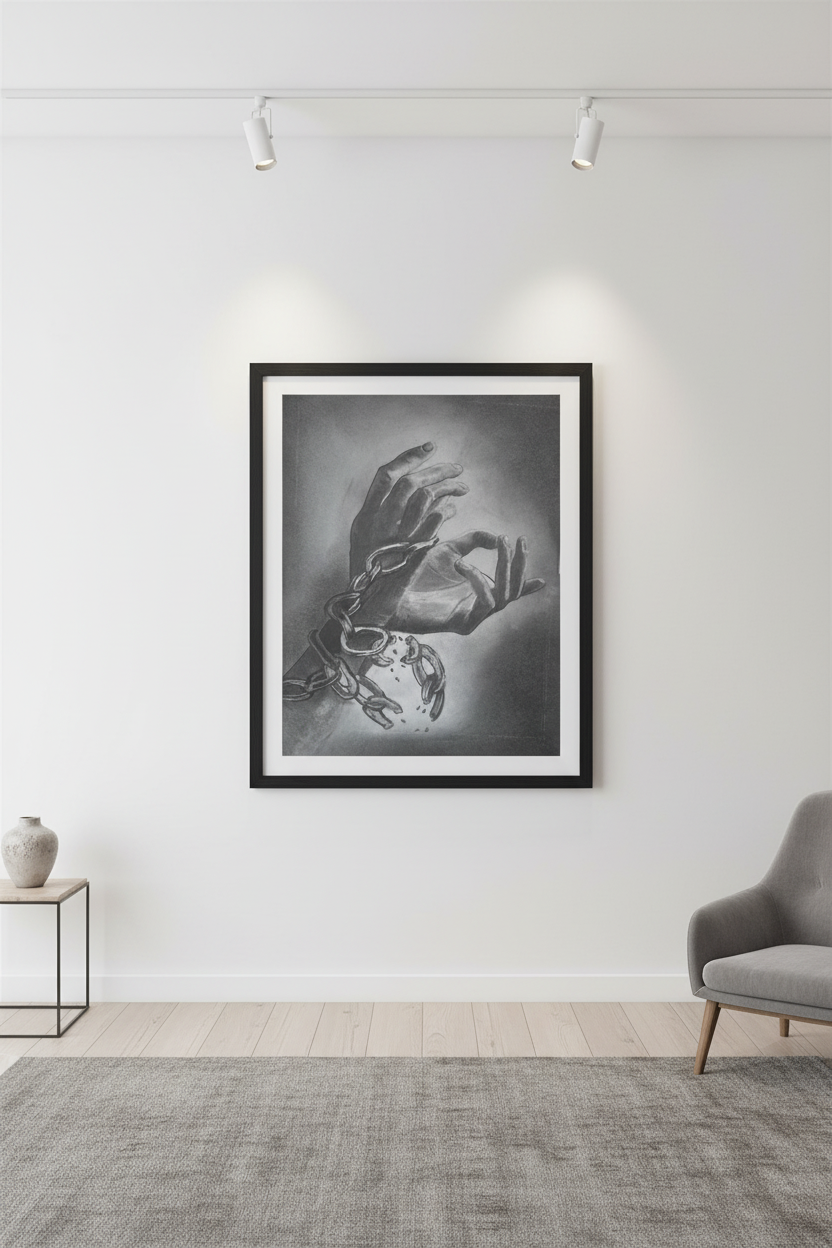 Hands Breaking Chains — Framed Wall Mockup